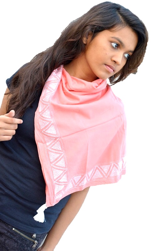 Peach Pink Kantha Cotton Stole